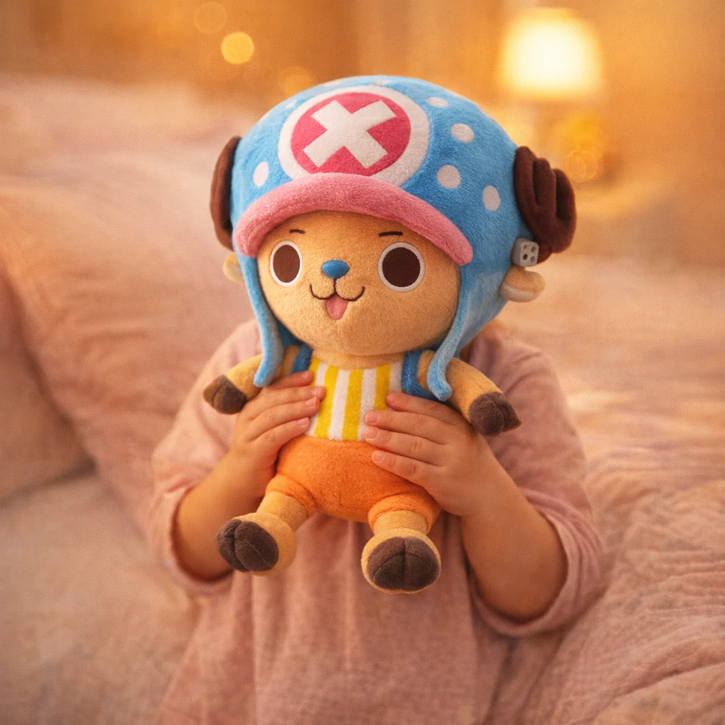 Child hugging Tony Tony Chopper plush stuffed animal one piece toy for kids